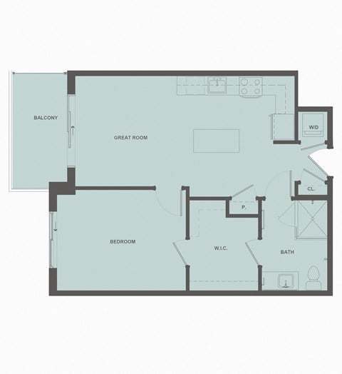 Floor plan for 1 bed, 1 bath, 718 sqft